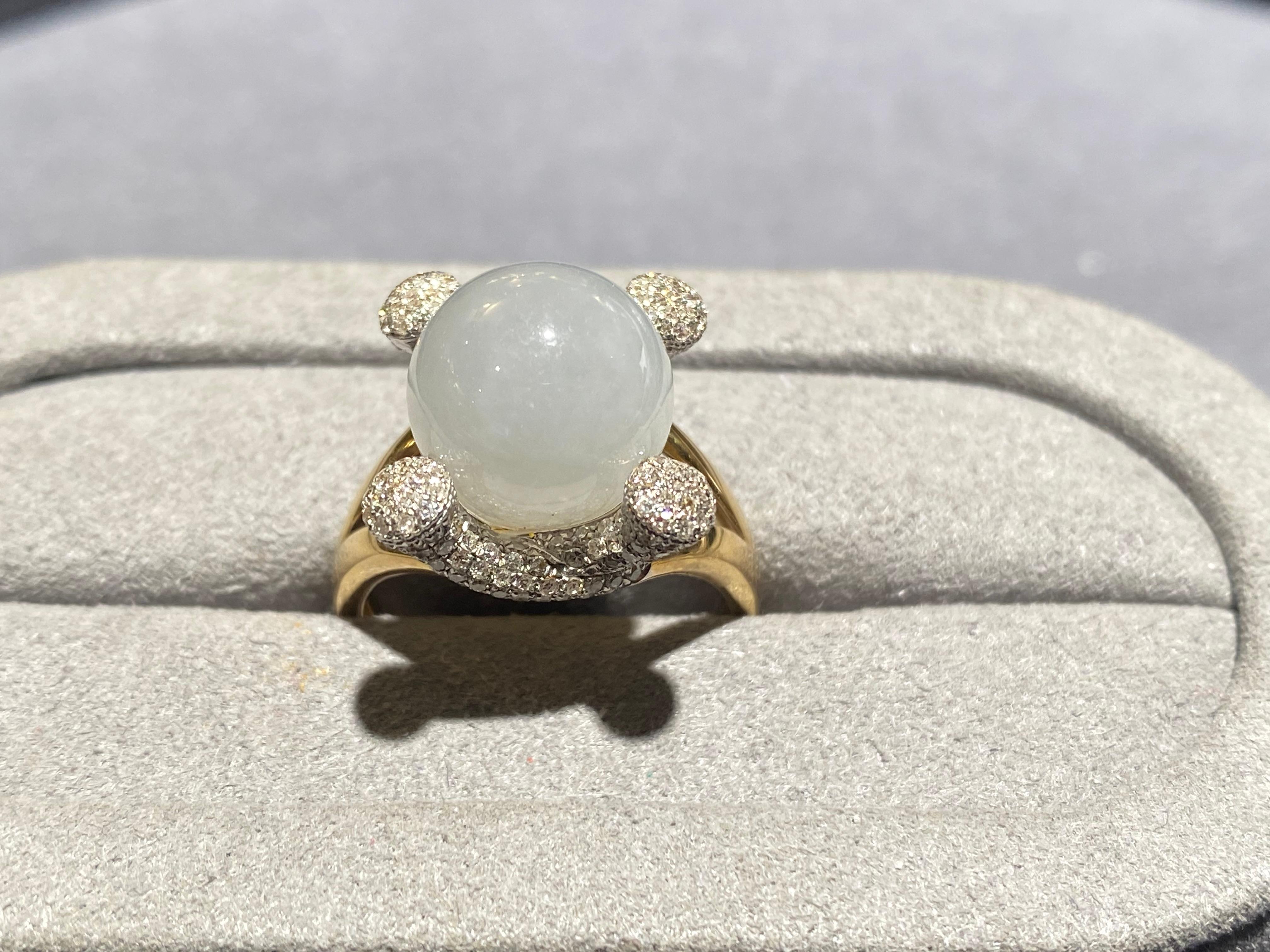 Contemporary Light Lavender Color Type A Jadeite and Diamond Ring in 18k Yellow Gold For Sale