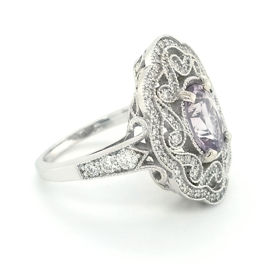 Romantic Light Lavender Scapolite and Diamond Vintage Inspired 14kt White Gold Statement  For Sale