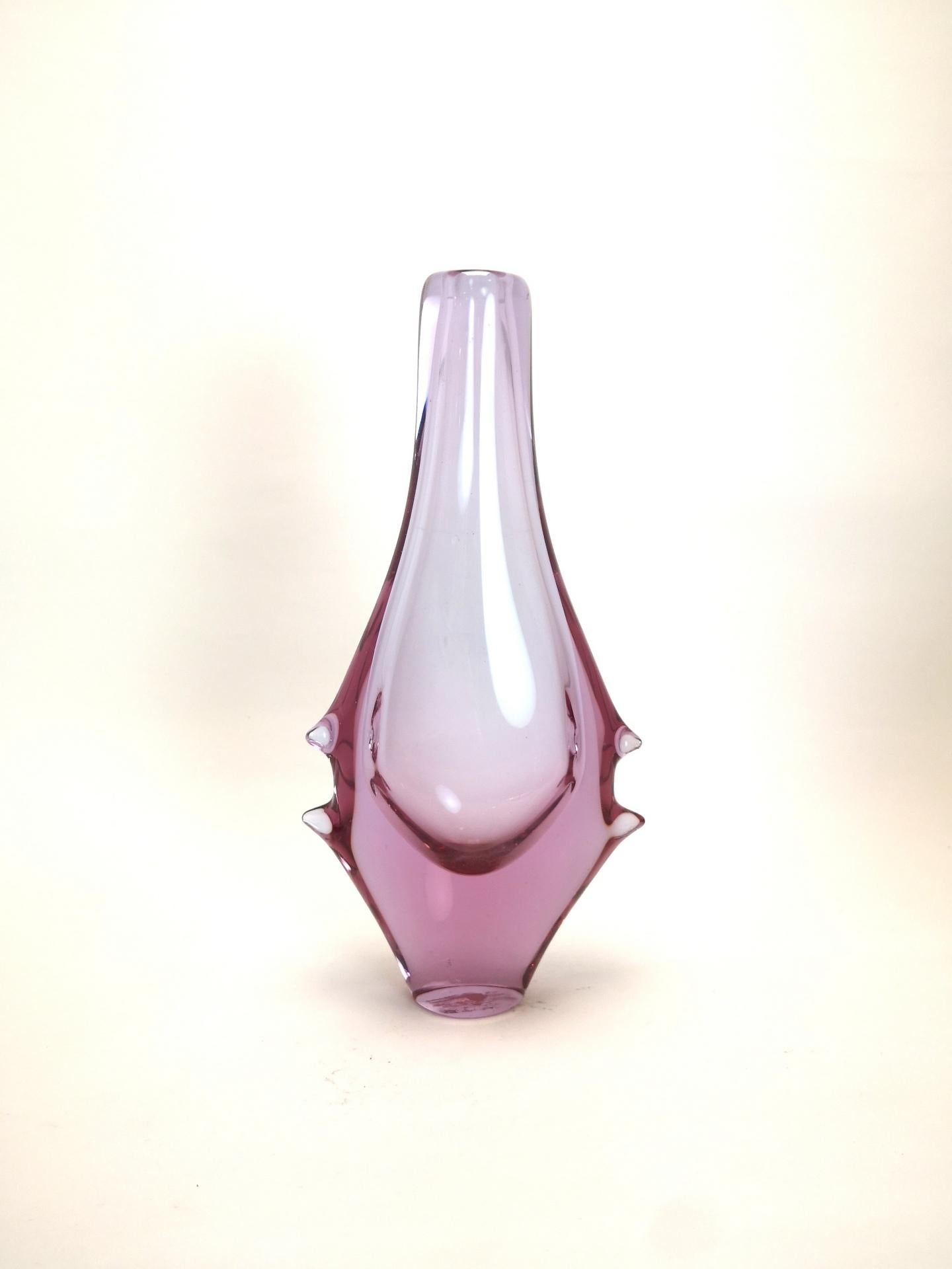Light Lilac Bohemian Glass Vase, 1960s In Good Condition For Sale In Budapest, HU