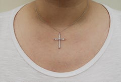 Light Lilac Quahog Pearl with Pink and White Diamond Cross Pendant Necklace