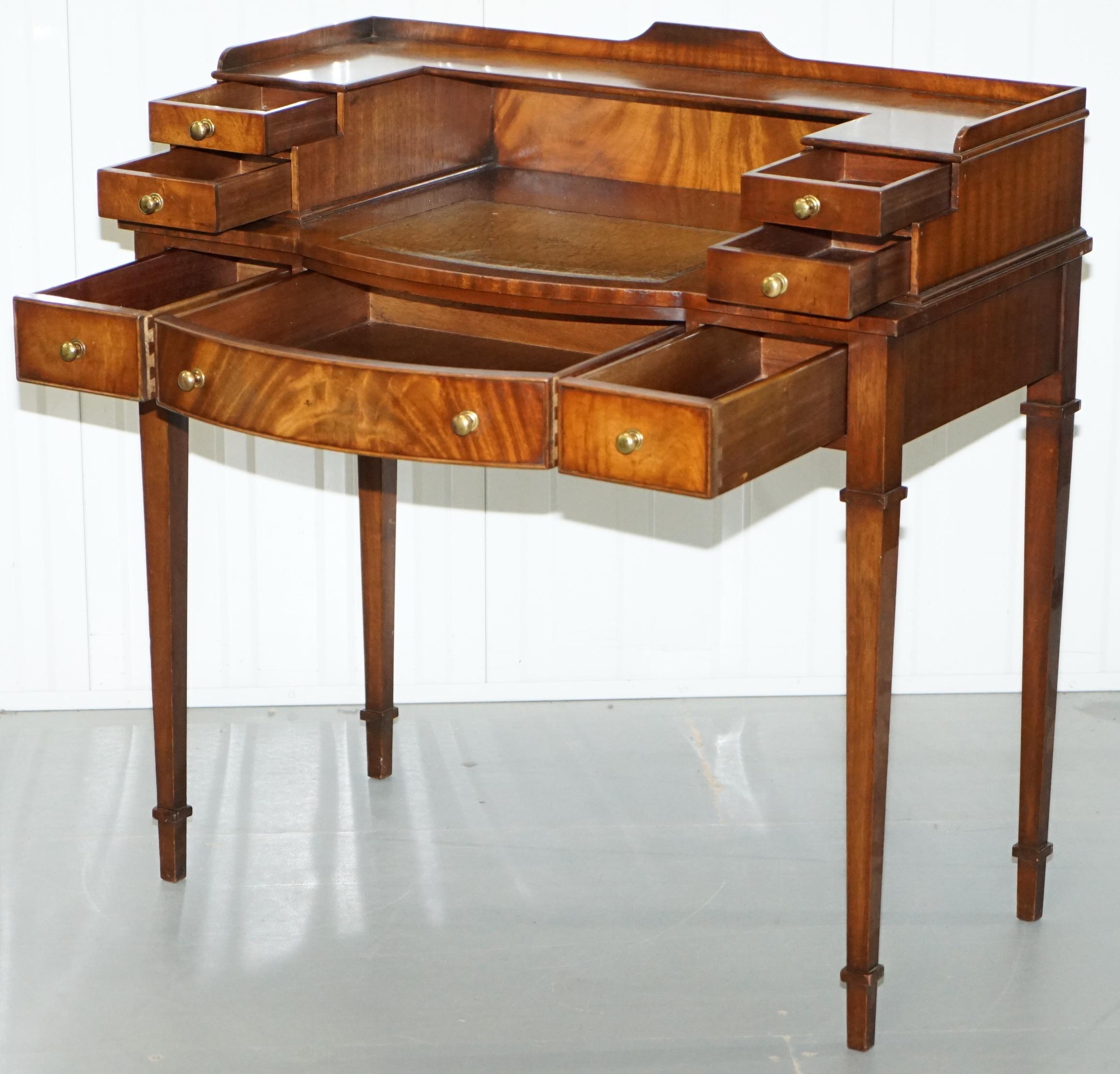 Light Mahogany Bevan Funnell Desk, Leather Writing Surface and Drawers 6