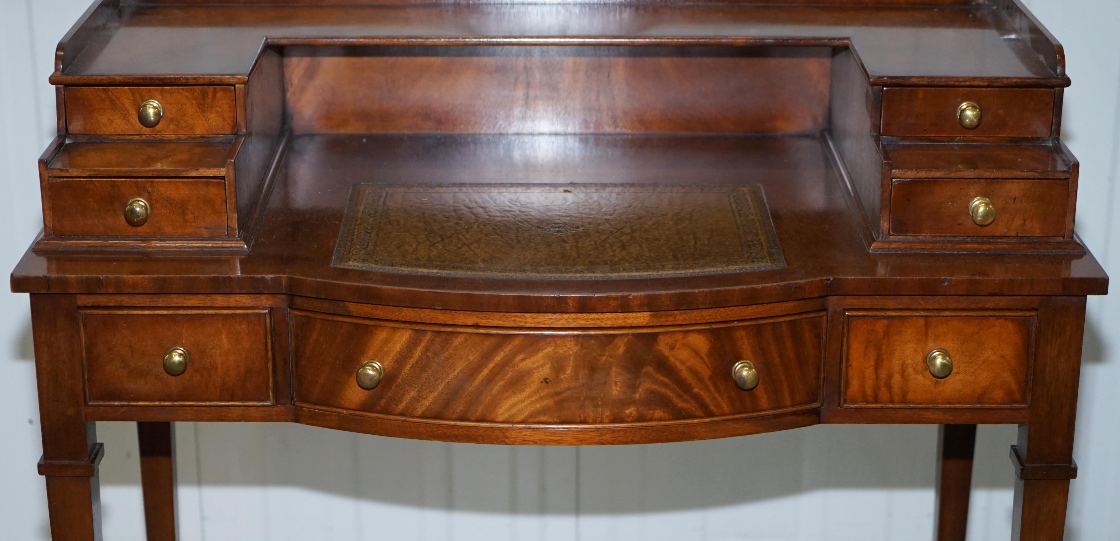 Hand-Carved Light Mahogany Bevan Funnell Desk, Leather Writing Surface and Drawers