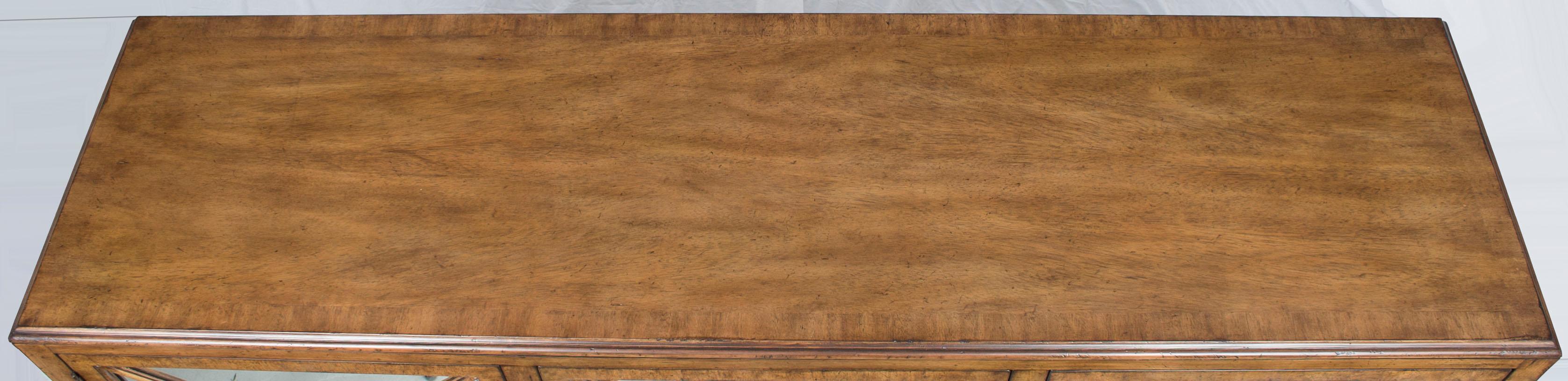 Contemporary Light Mahogany Distressed Buffet Credenza Sideboard with Antiqued Mirrors