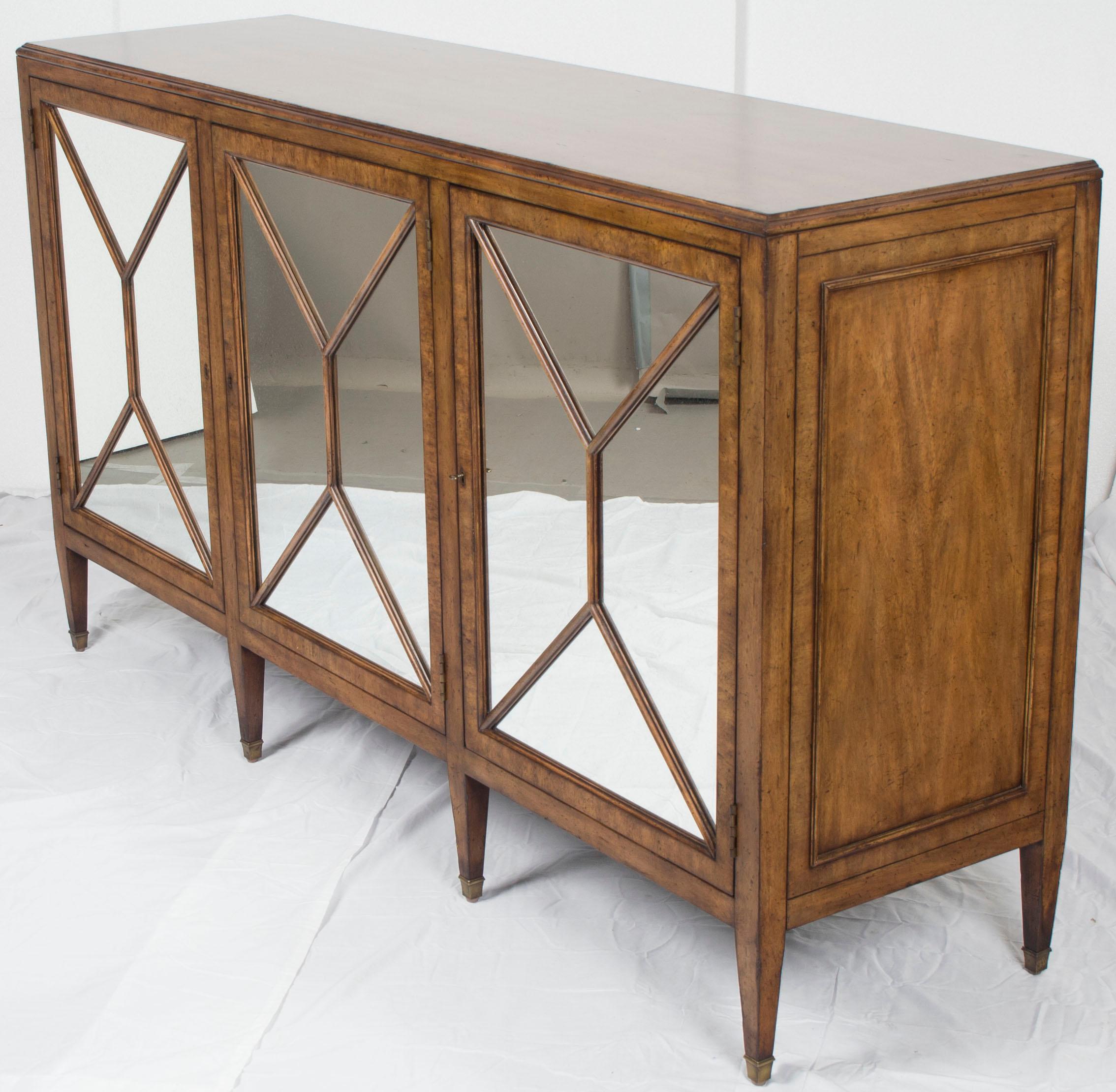 Light Mahogany Distressed Buffet Credenza Sideboard with Antiqued Mirrors 2