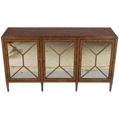 Light Mahogany Distressed Buffet Credenza Sideboard with Antiqued Mirrors