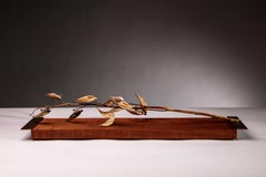 Bandeja de Caoba Claro con Asas de Latón Antiguo