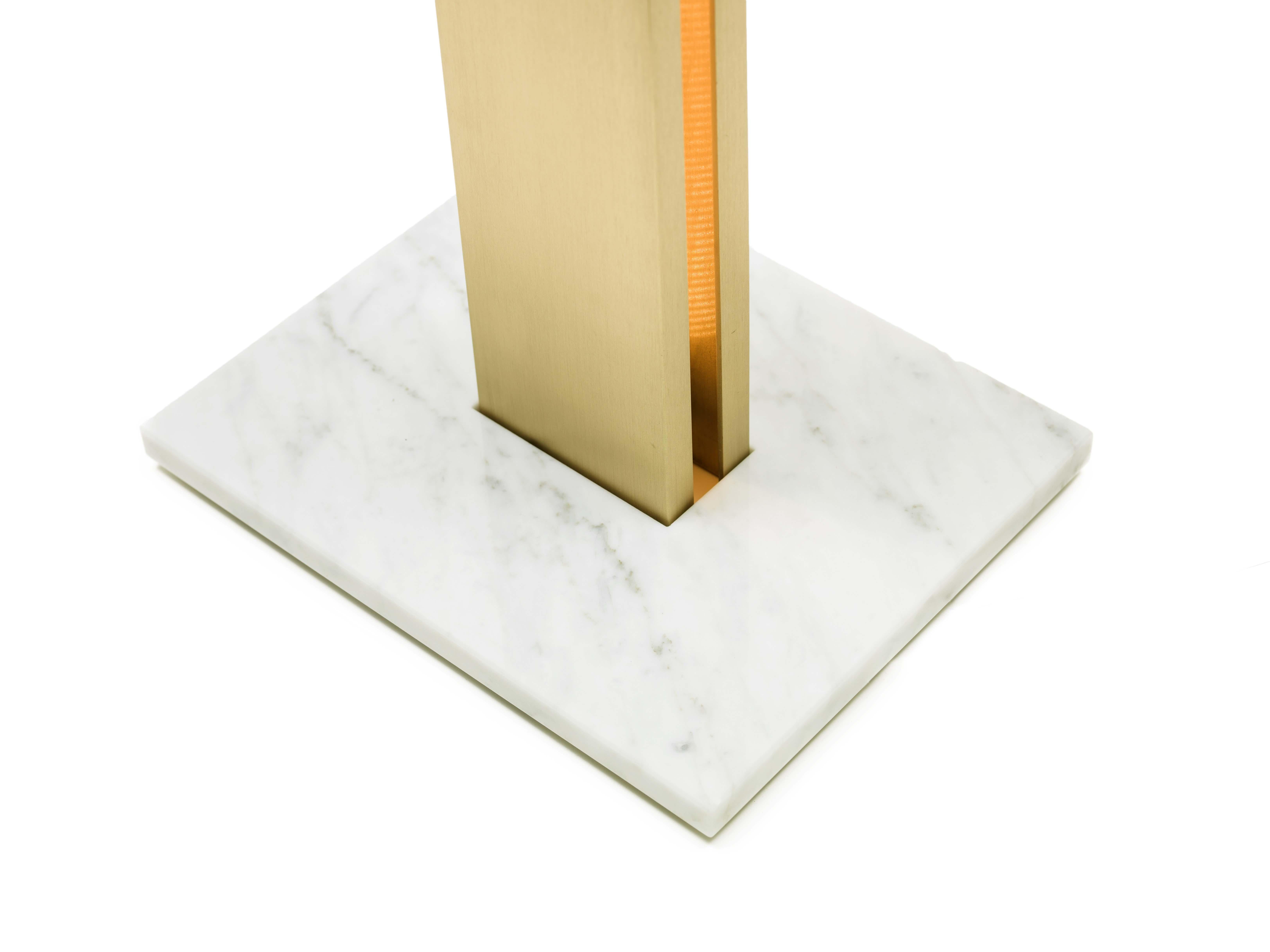 Portuguese Light Me Up Floor Lamp in brushed brass and carrara marble For Sale