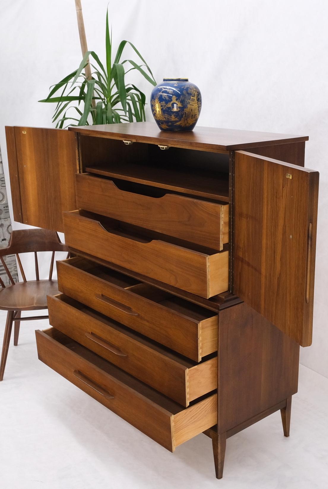 Light medium walnut gentleman's high chest dresser cabinet Mid-Century Modern Mint.