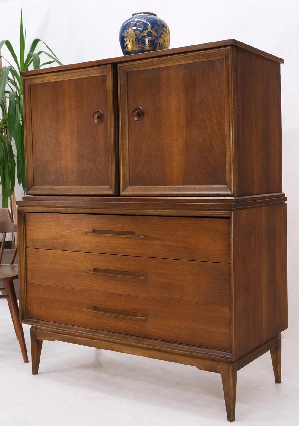 20th Century Light Medium Walnut Gentleman's High Chest Dresser Cabinet Mid-Century Modern For Sale