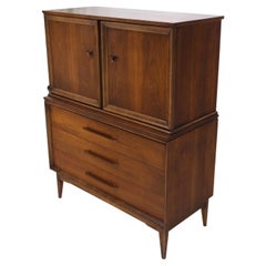 Light Medium Walnut Gentleman's High Chest Dresser Cabinet Mid-Century Modern