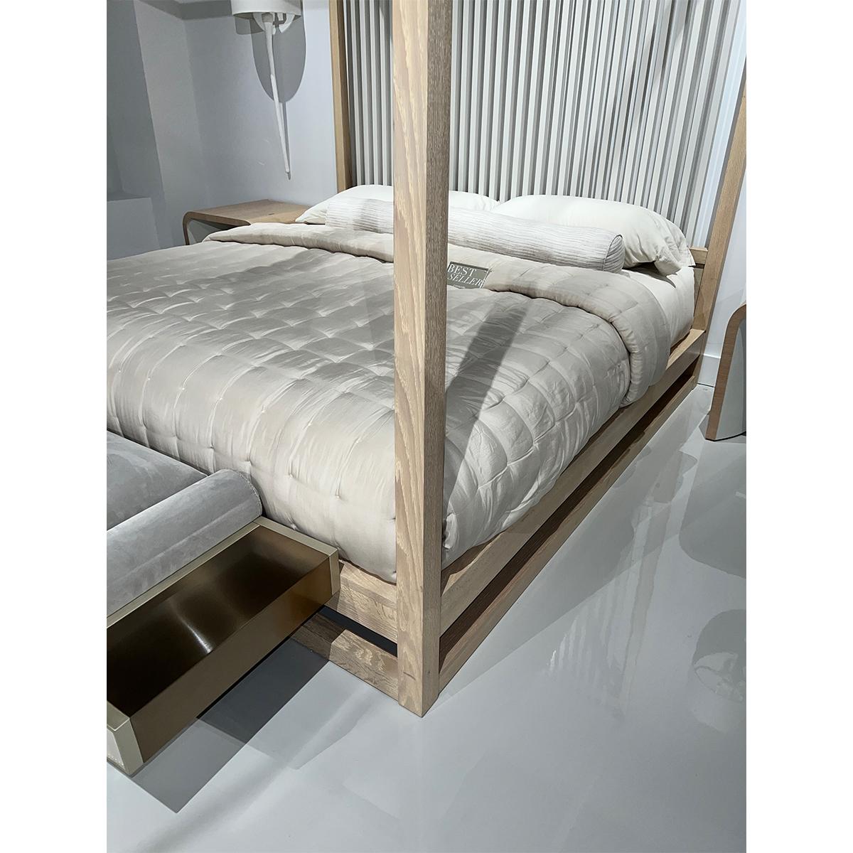 Contemporary Light Mid Century Canopy Bed - Queen For Sale