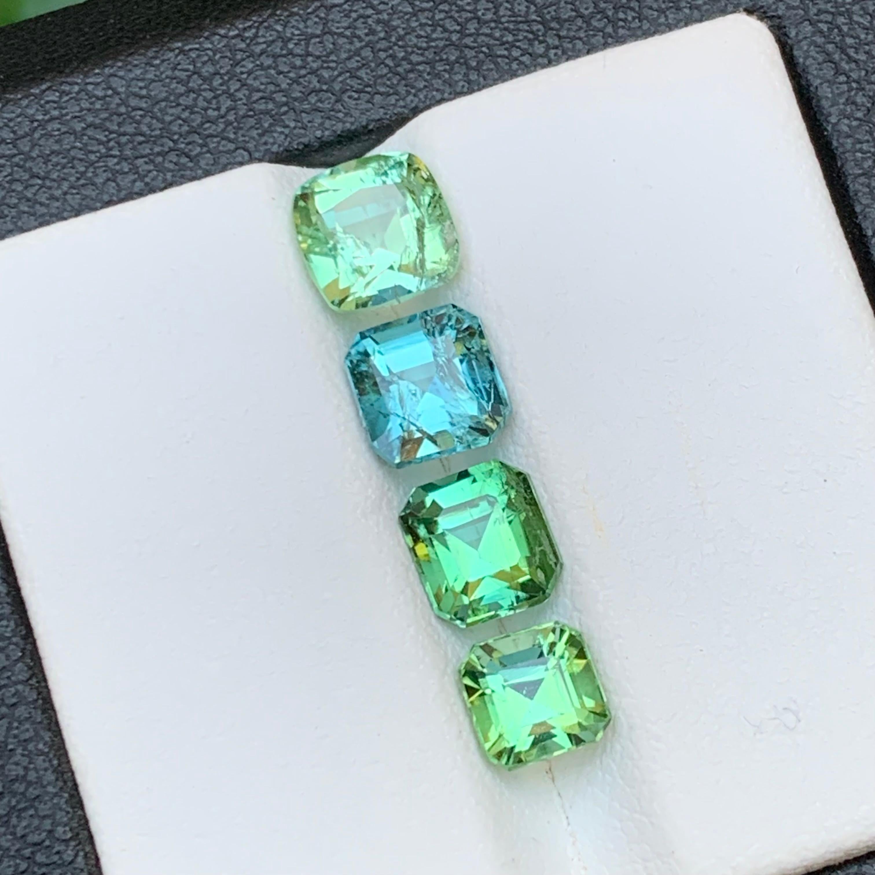Contemporary Light Mint Green & a Blue Natural Tourmaline Gemstones Lot 4.70 Ct for Jewelry For Sale