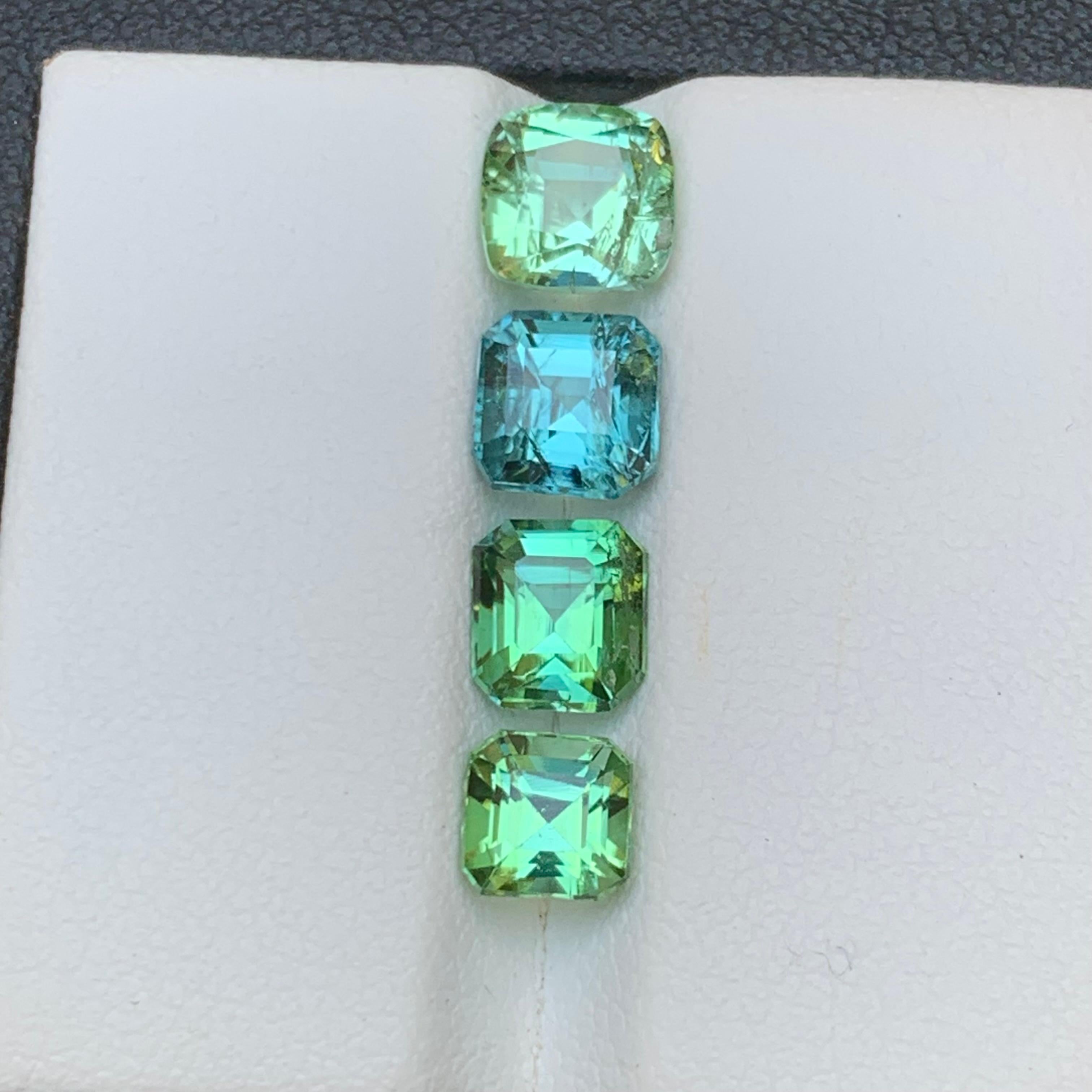 Emerald Cut Light Mint Green & a Blue Natural Tourmaline Gemstones Lot 4.70 Ct for Jewelry For Sale