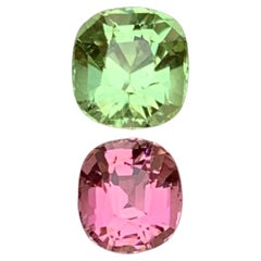 Light Mint Green & Vivid Pink Natural Tourmaline Gemstones 2.05 Ct Cushion Cut