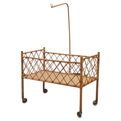 Light Mobile Vintage Finnish Baby Bed / Cot in Cane & Rattan, 1960s