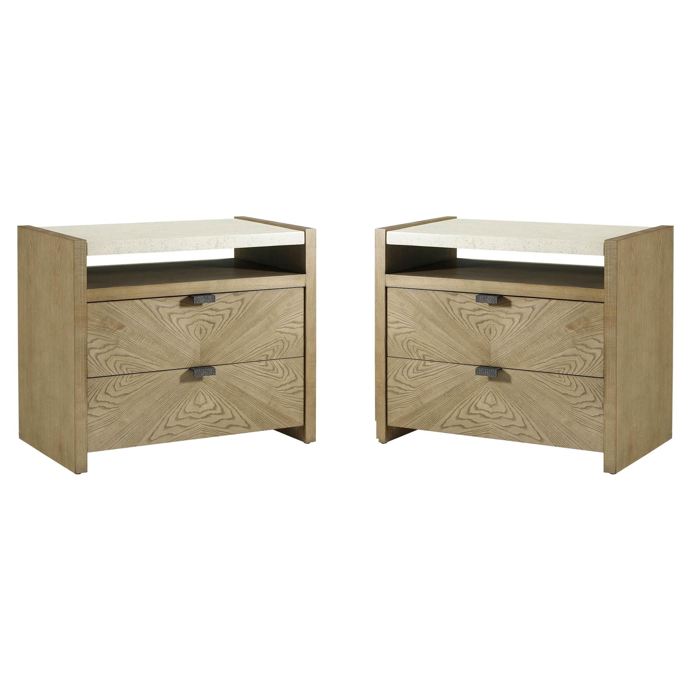 Pair of Light Modern Two Drawer Nightstands For Sale