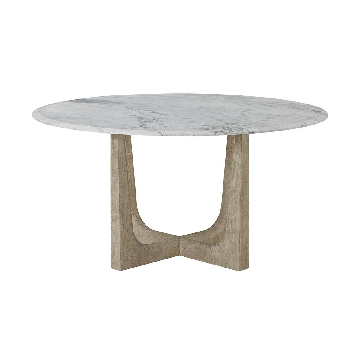Modern Light Oak and Marble Round Dining Table For Sale