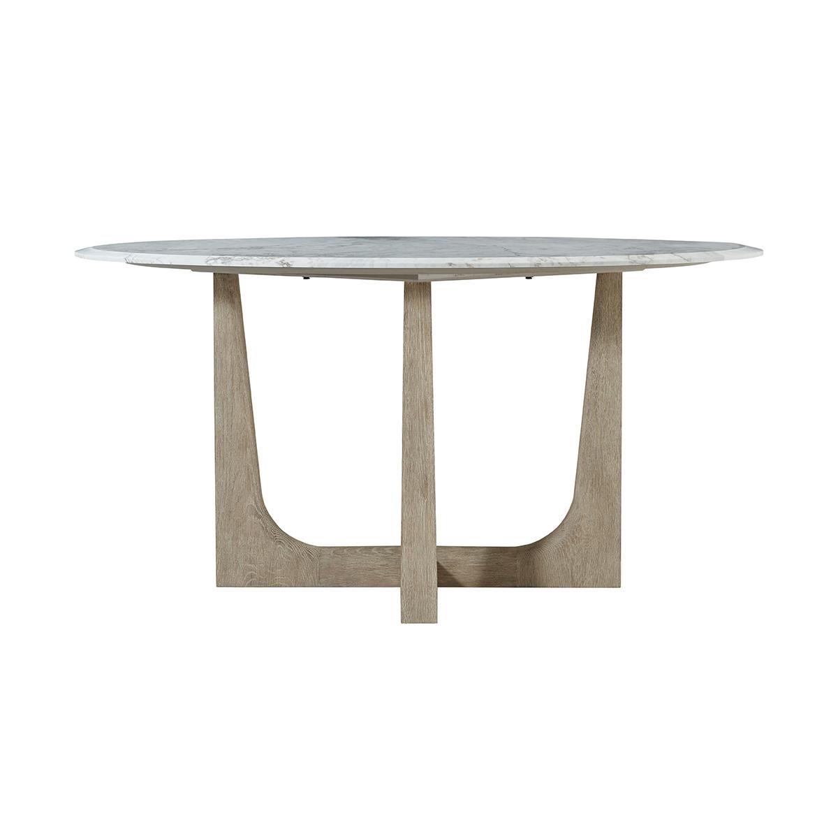 Vietnamese Light Oak and Marble Round Dining Table For Sale