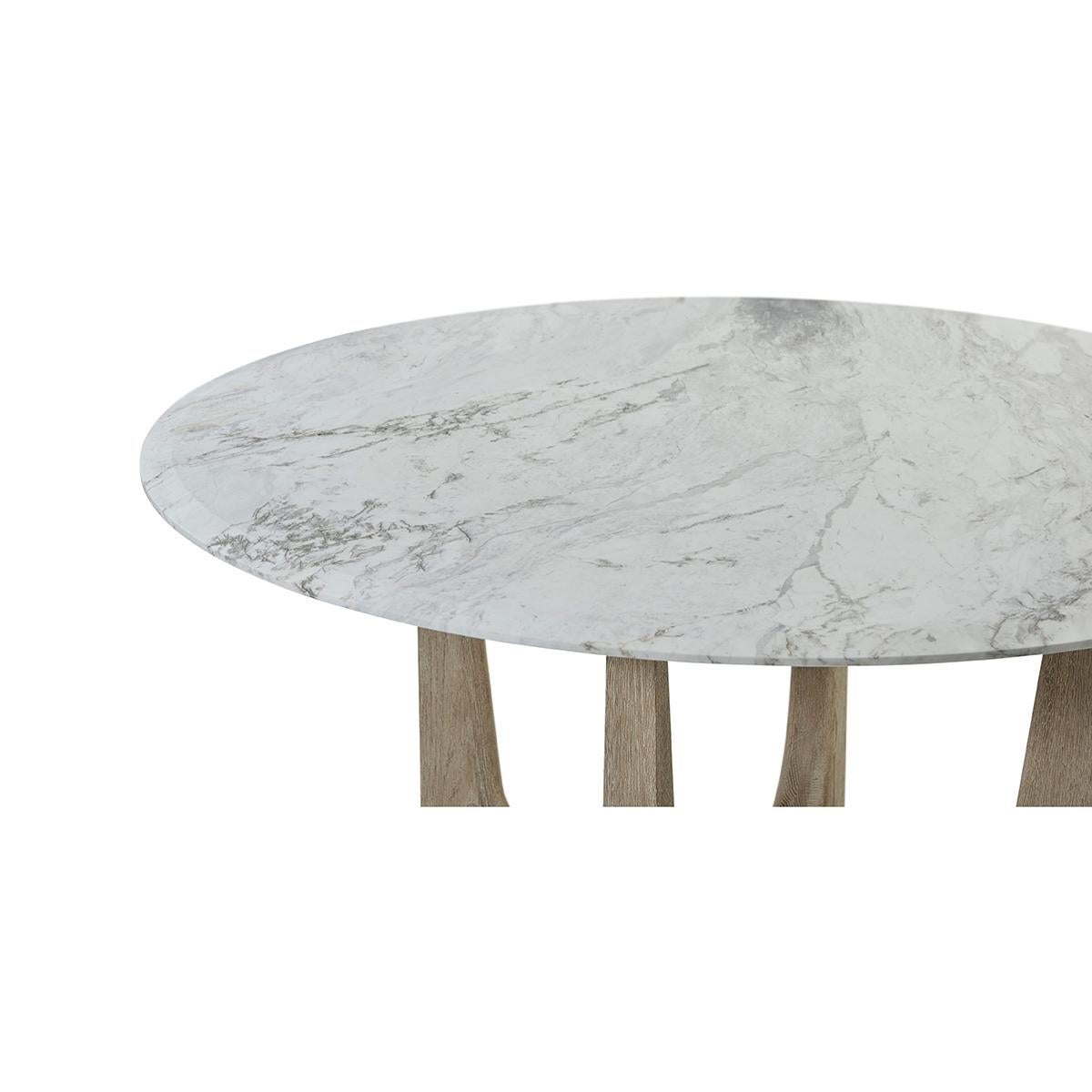 Light Oak and Marble Round Dining Table In New Condition For Sale In Westwood, NJ