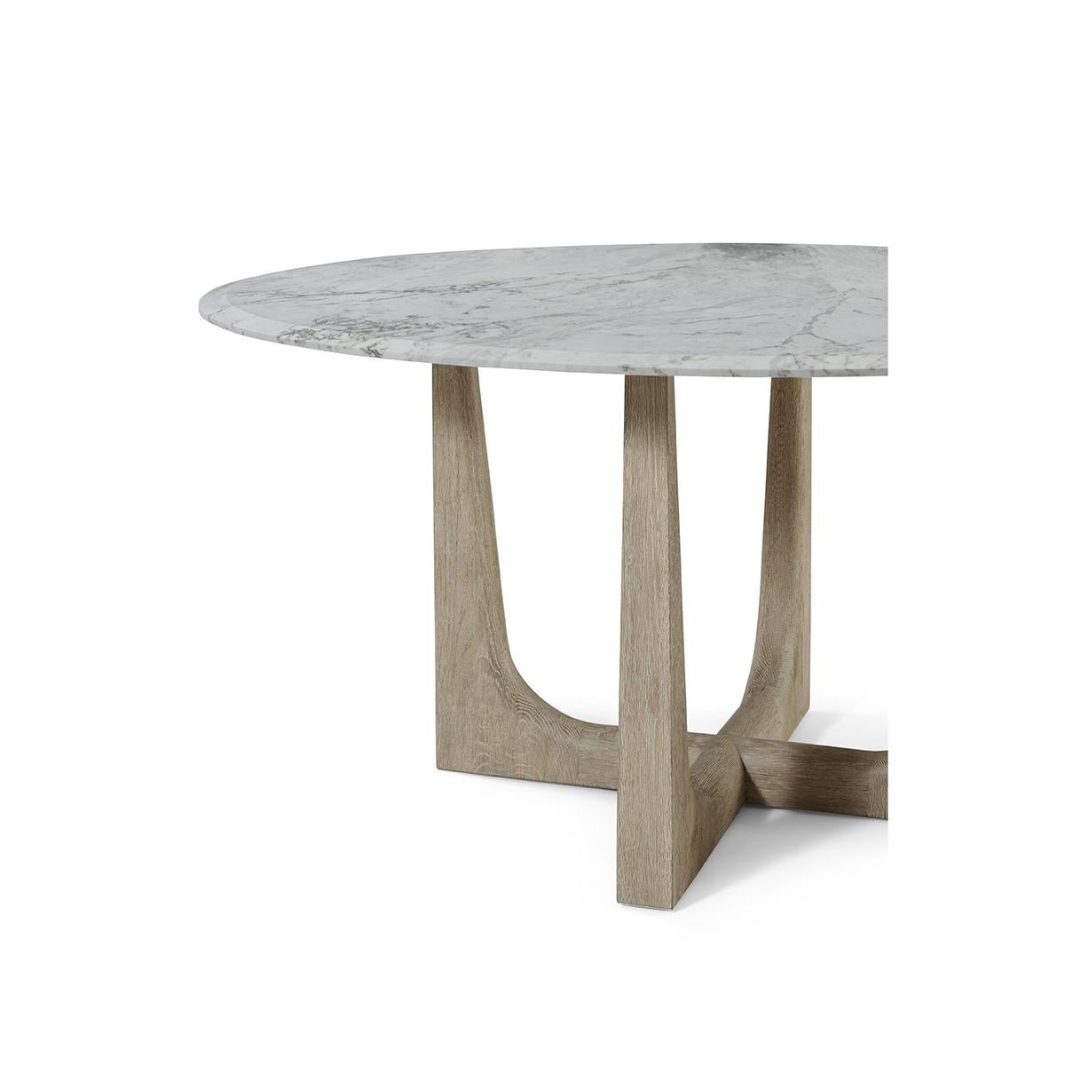 Contemporary Light Oak and Marble Round Dining Table For Sale