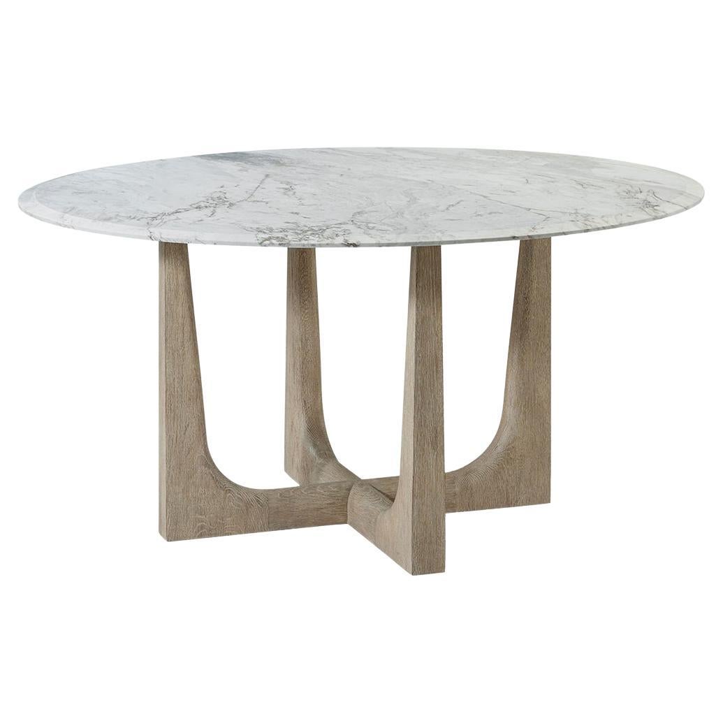 Light Oak and Marble Round Dining Table For Sale