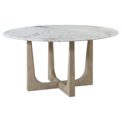 Light Oak and Marble Round Dining Table
