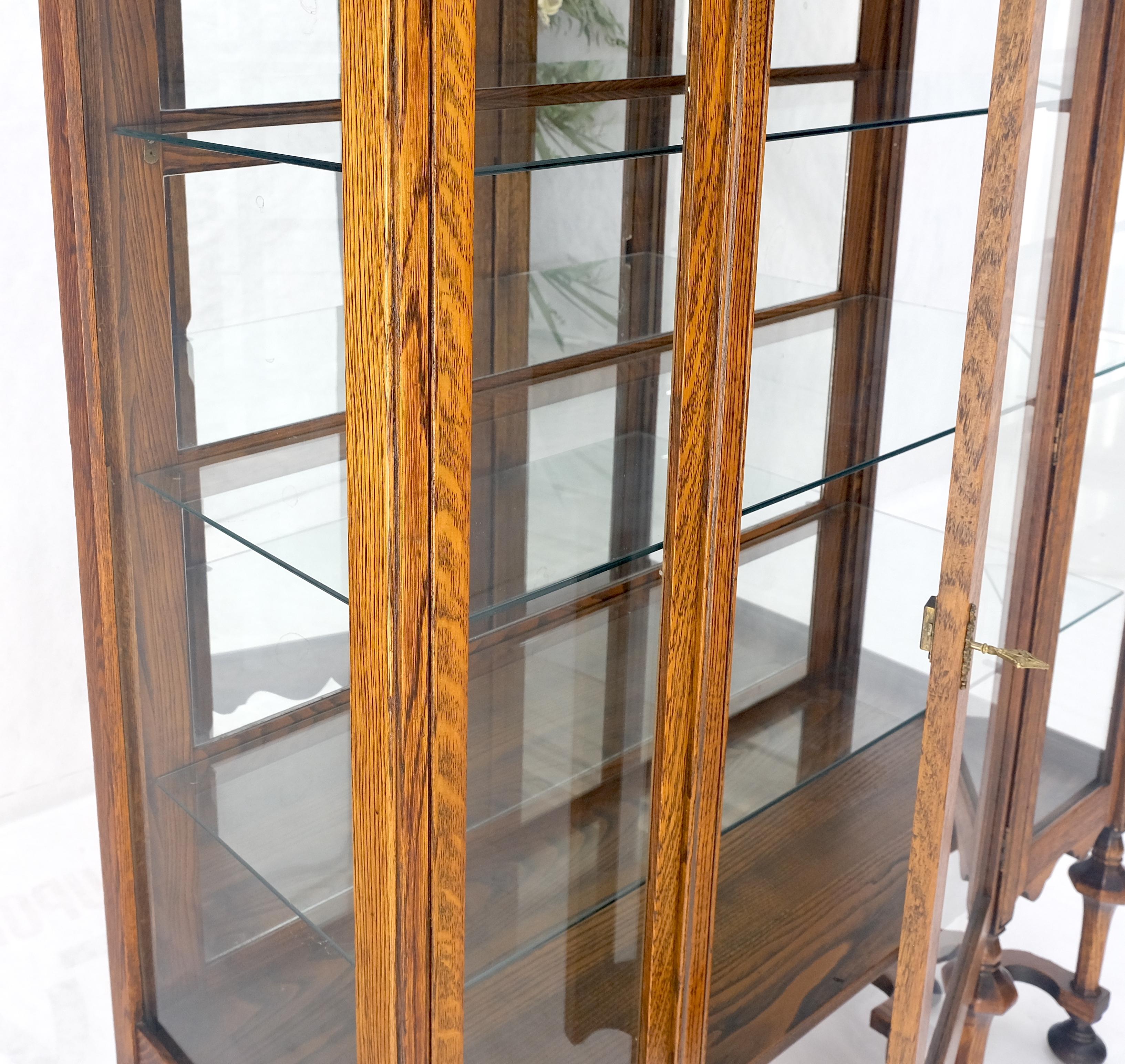 Jacobean Light Oak Ball Feet Glass Doors Shelves China Curio Display Cabinet Brass Key  For Sale