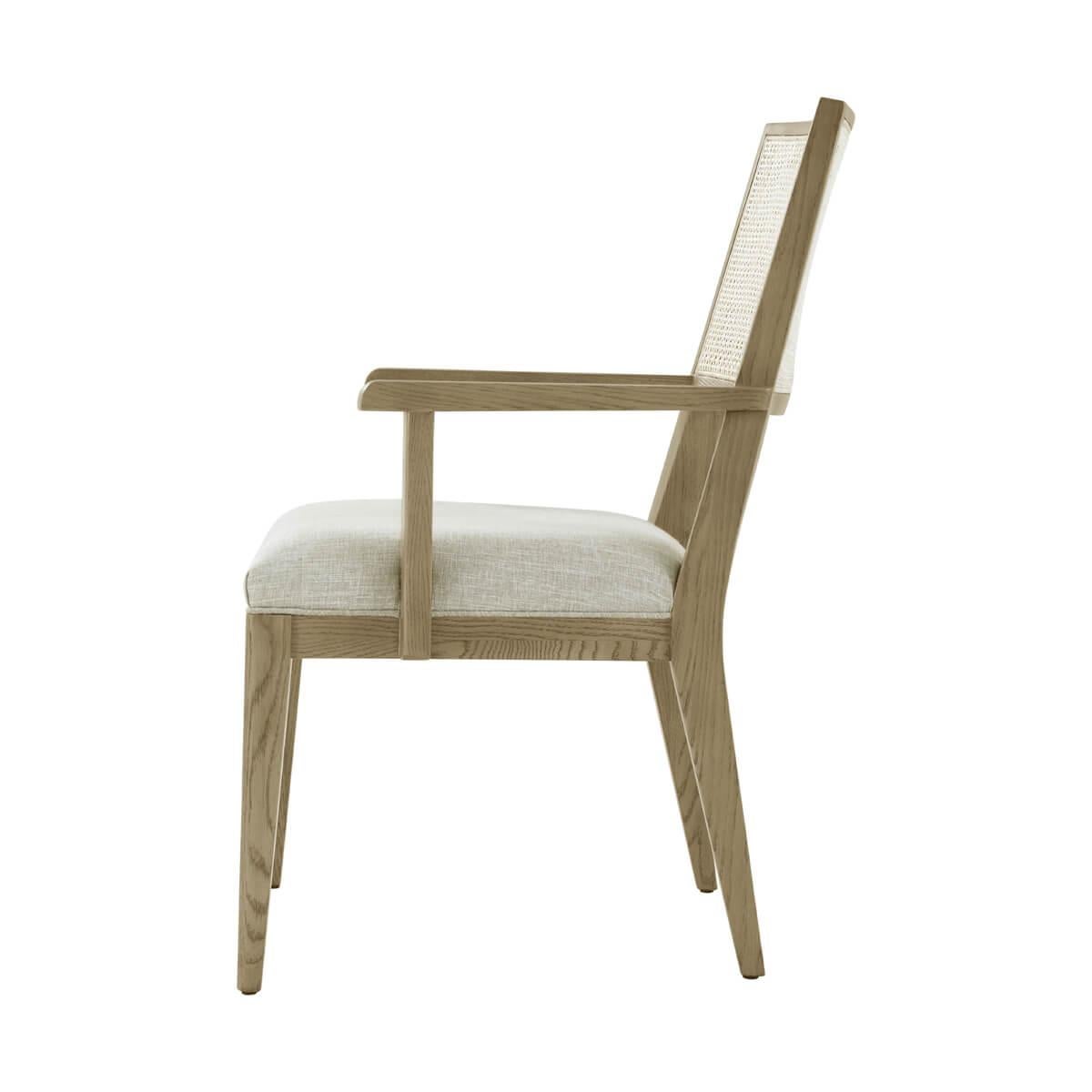 Modern Light Oak Coastal Dining Arm Chair For Sale