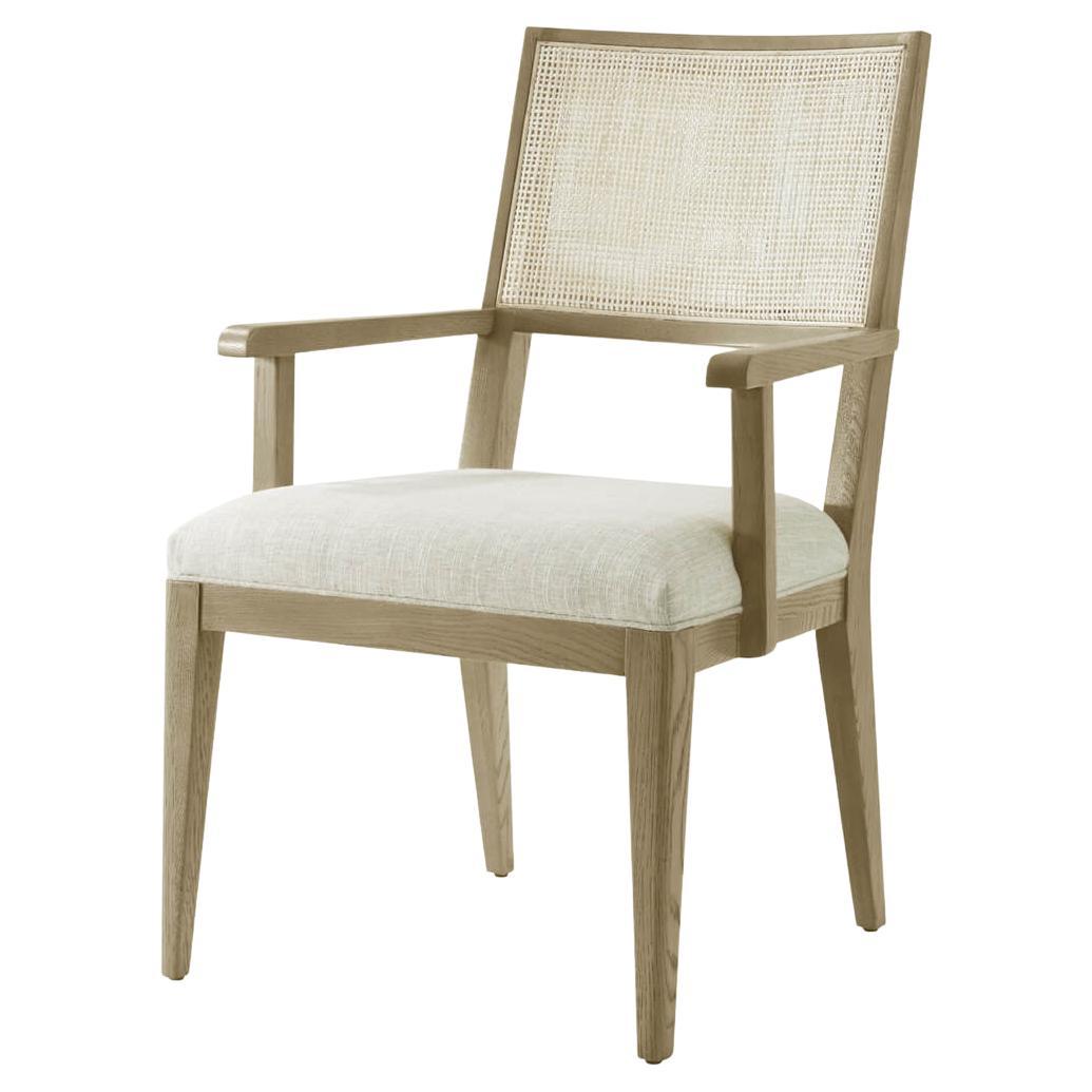Light Oak Coastal Dining Arm Chair For Sale