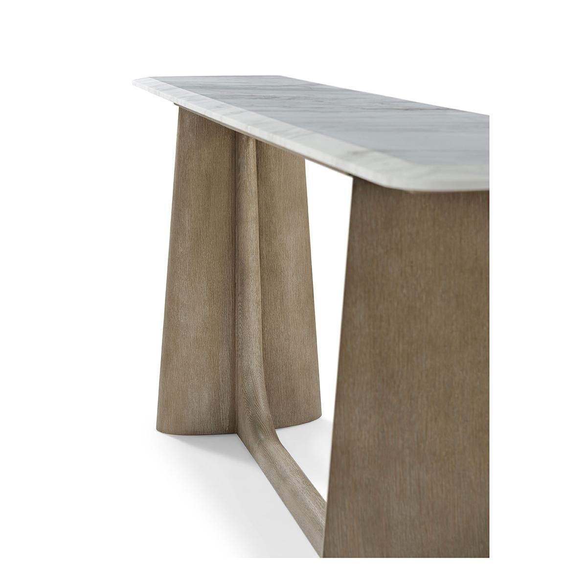 Vietnamese Light Oak Modern Marble Top Console Table For Sale