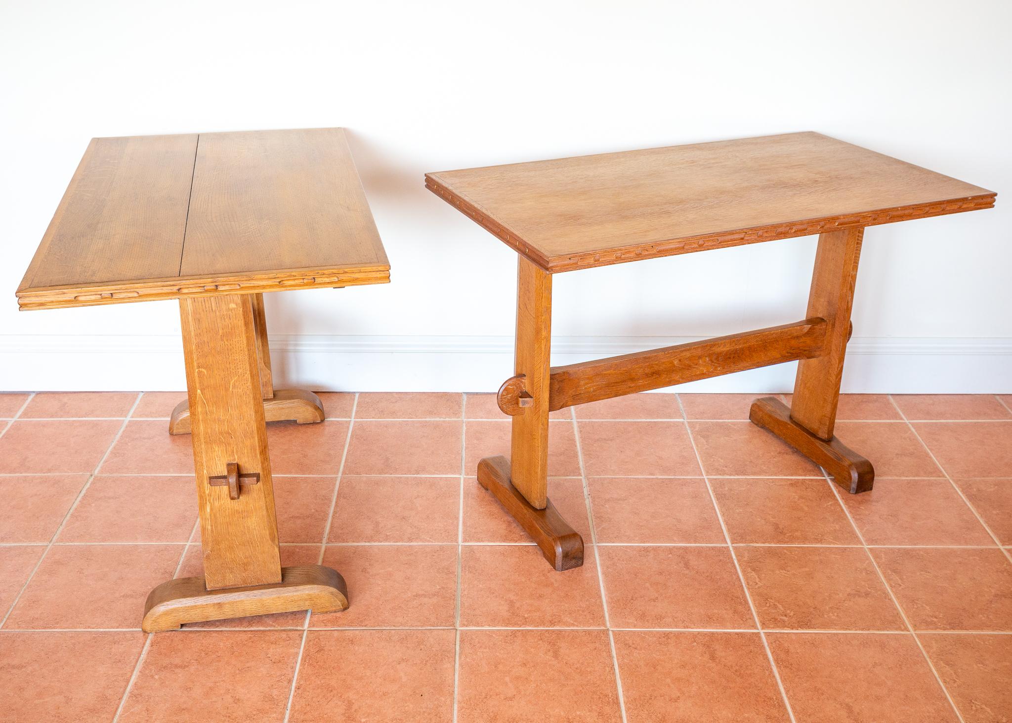Light Oak Refectory Trestle Dining Side Tables Pair Cotswold School Arts Crafts For Sale 4