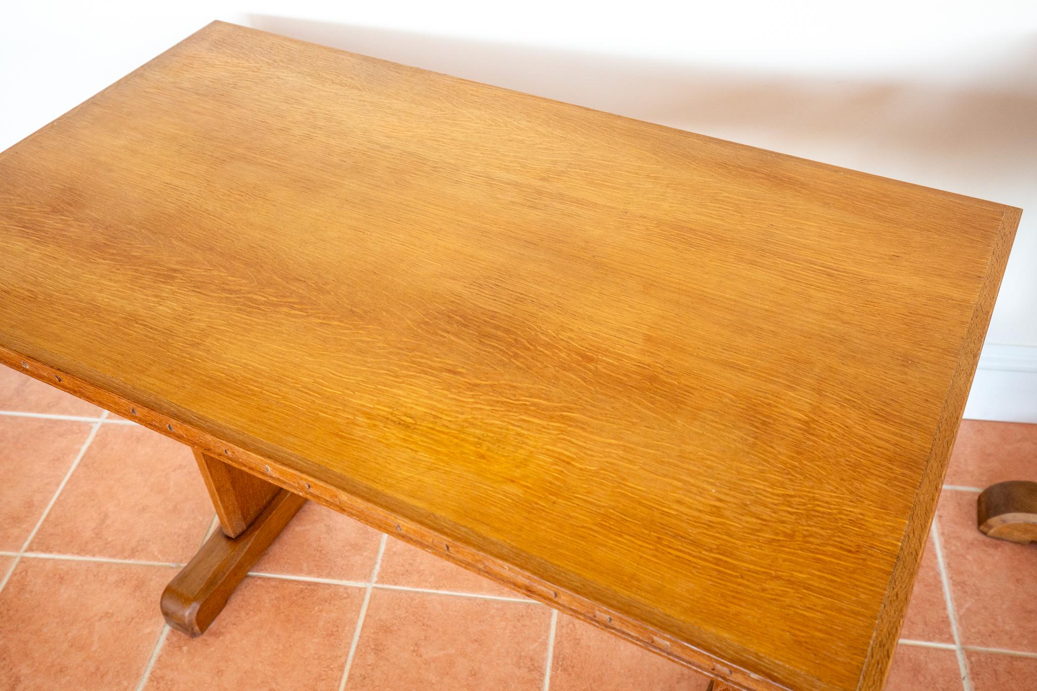 Light Oak Refectory Trestle Dining Side Tables Pair Cotswold School Arts Crafts For Sale 8
