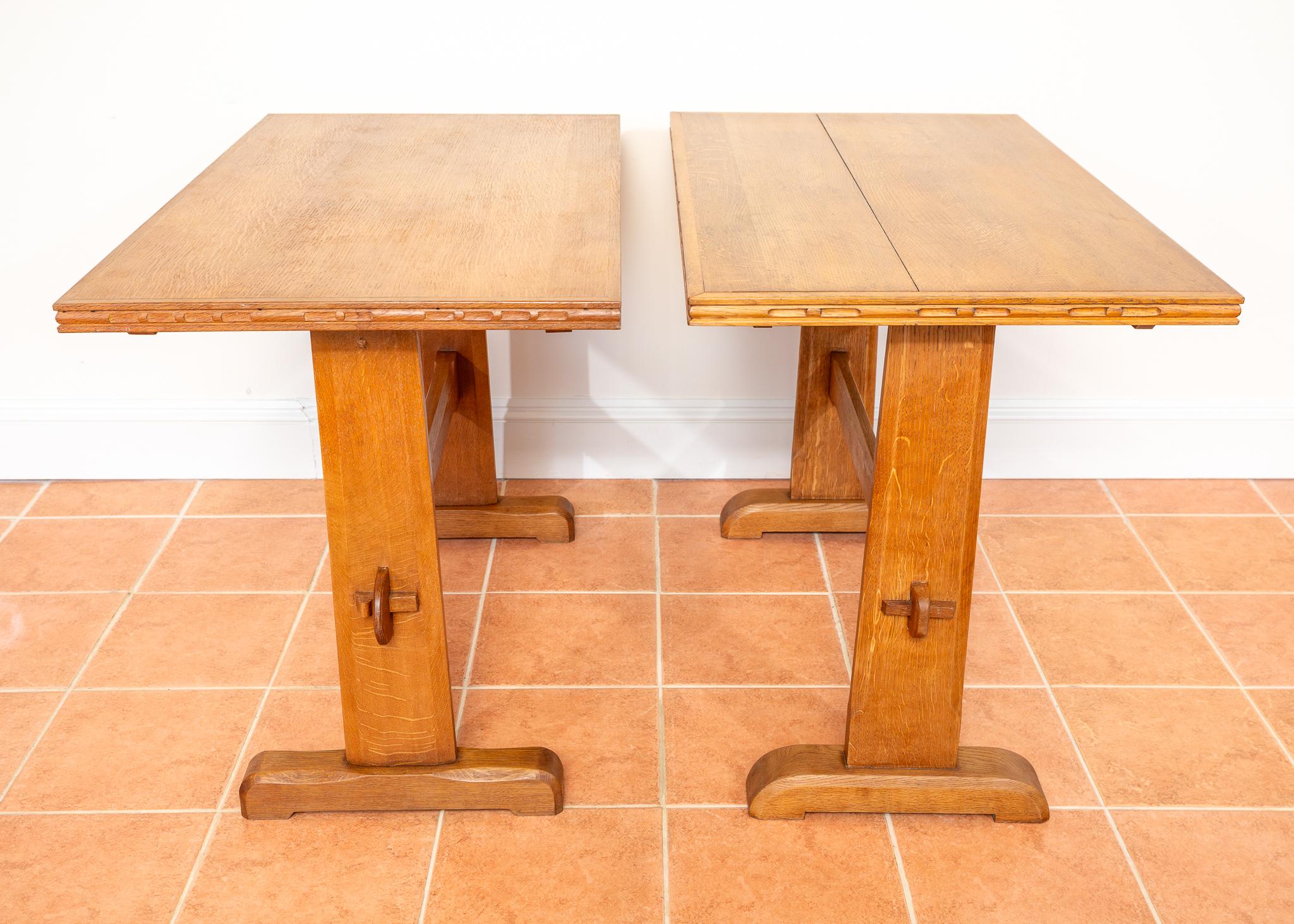 Light Oak Refectory Trestle Dining Side Tables Pair Cotswold School Arts Crafts For Sale 9