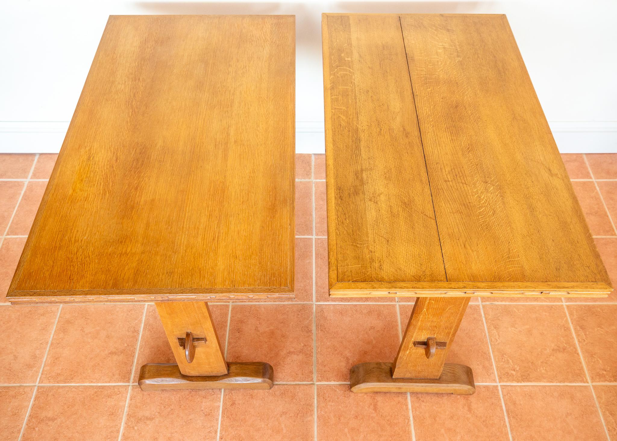 Light Oak Refectory Trestle Dining Side Tables Pair Cotswold School Arts Crafts For Sale 11
