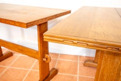 Light Oak Refectory Trestle Dining Side Tables Pair Cotswold School Arts Crafts