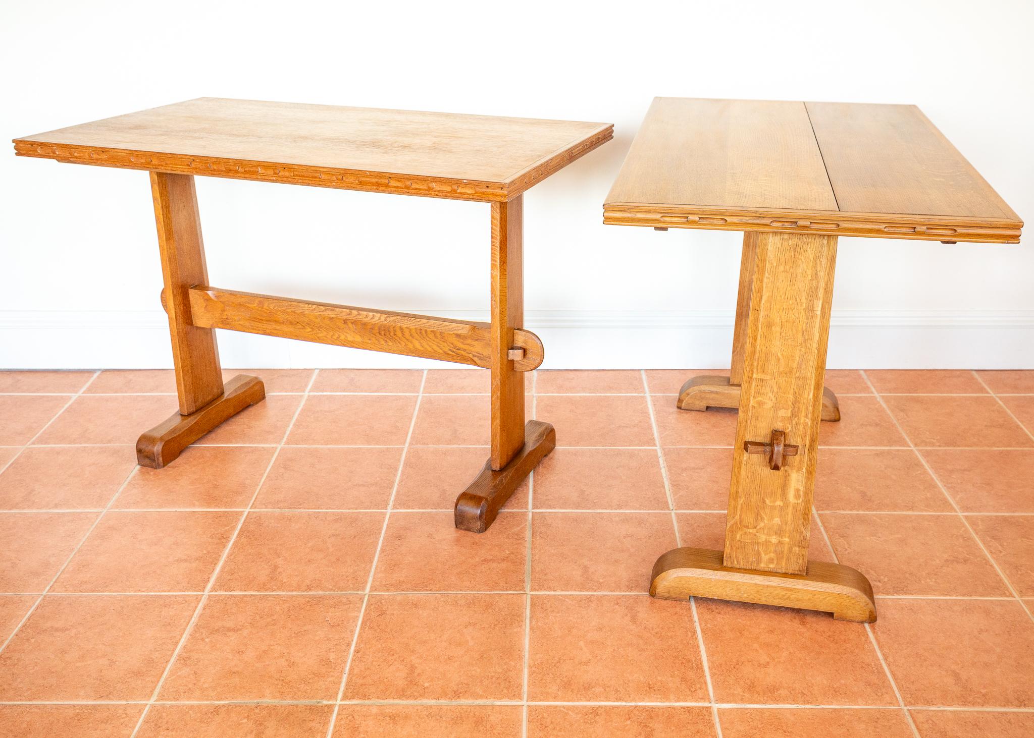 Light Oak Refectory Trestle Dining Side Tables Pair Cotswold School Arts Crafts For Sale 2