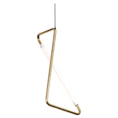 Pendente Light Objects 001 con 1 tubo luminoso in ottone di Naama Hofman