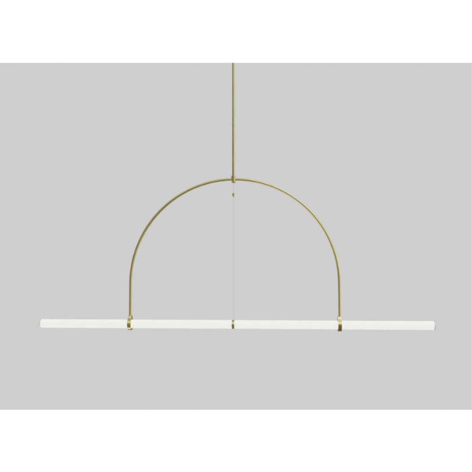 Light Object 024 by Naama Hofman
Dimensions: W 4 x D 165 x H 4 cm
Material: brass, acrylic tube, LED lights
Weight:2.5 kg / 5.5 lbs

Suspension:
DIA 1 cm / 0.4 In brass stem in matching finish.
Height to order.
Maximum length 2 m.

Canopy:
DIA 21 cm