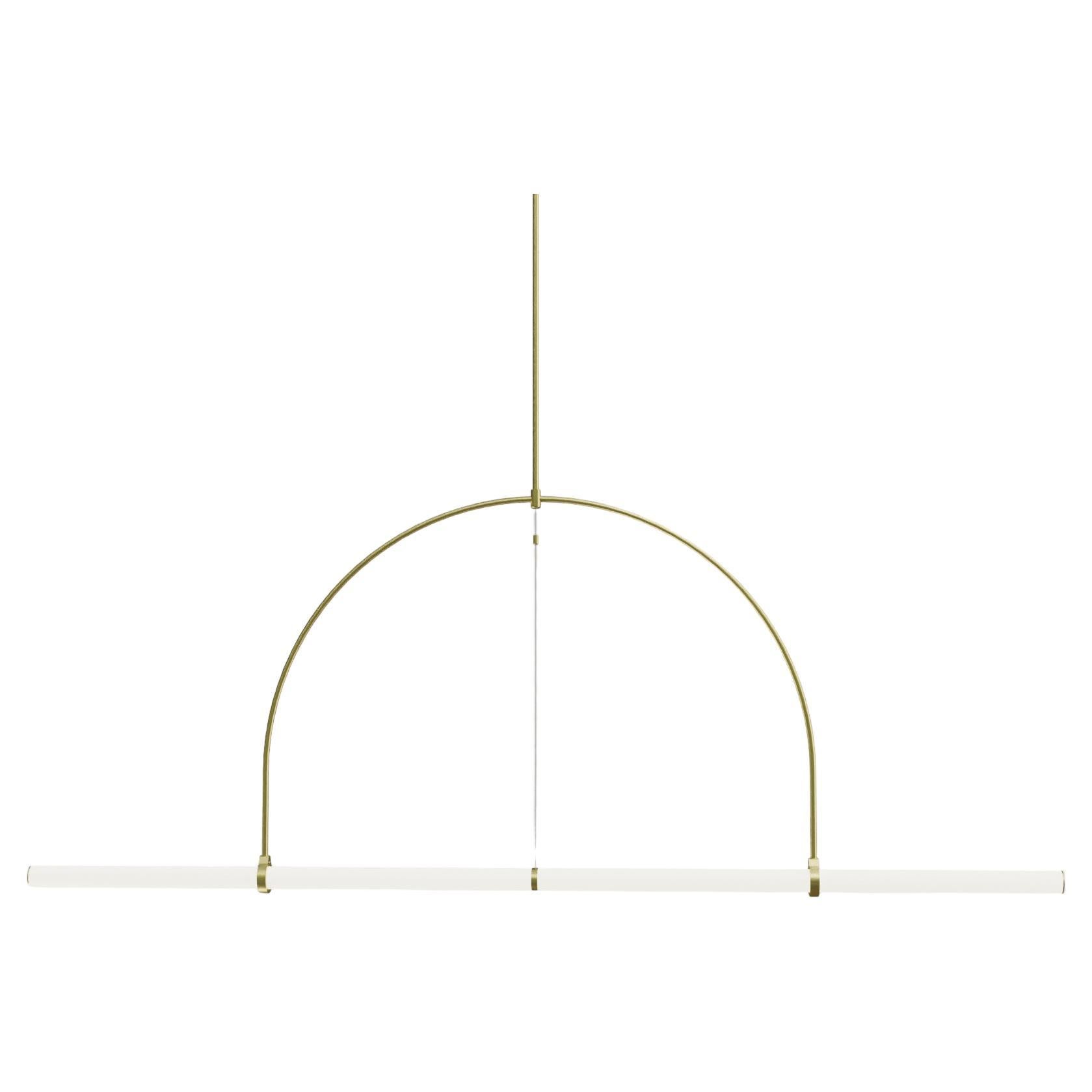 Light Object 015 Arc Pendant with 2 Light Tubes in Brass by Naama Hofman