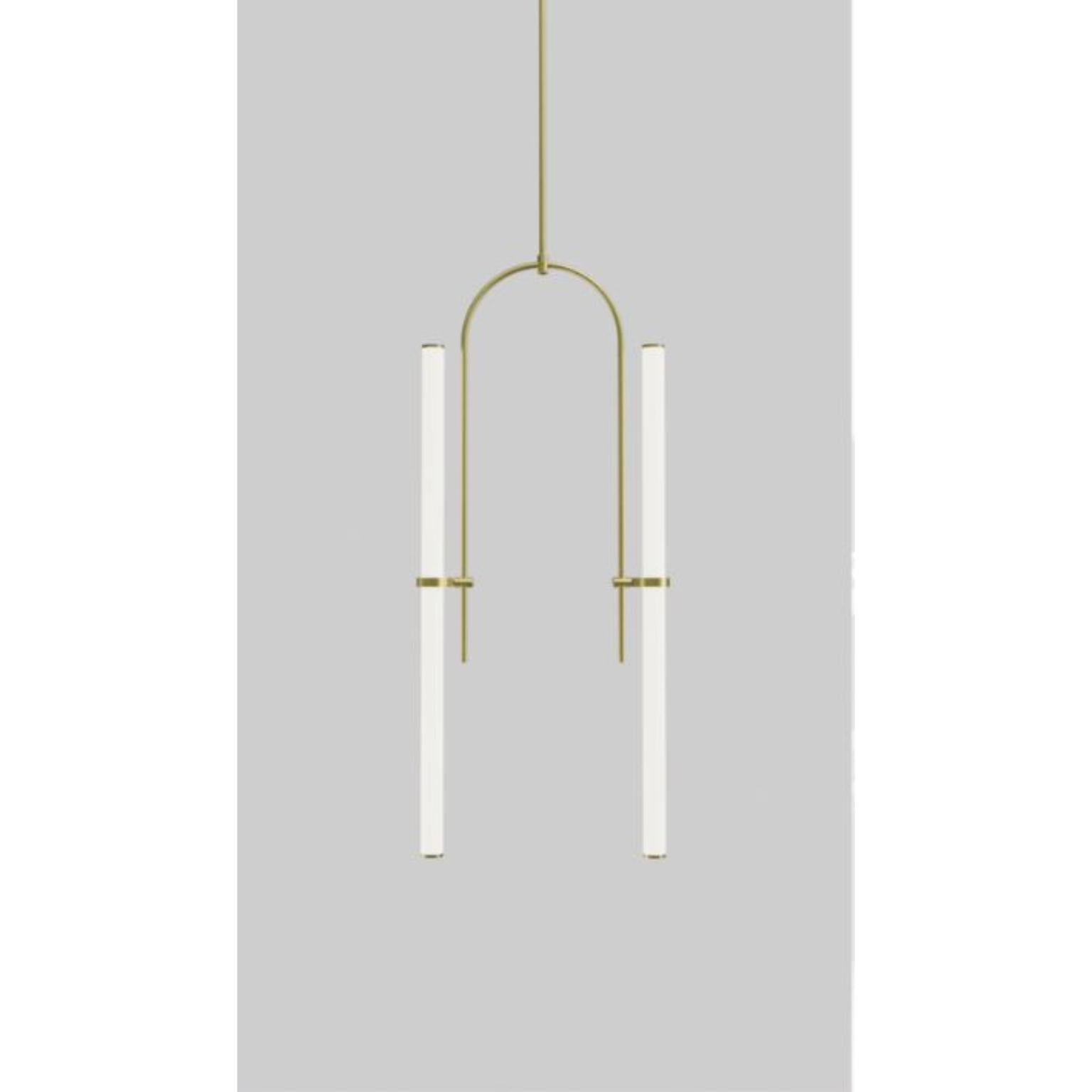 Light Object 024 by Naama Hofman
Dimensions: W 4 x D 39 x H 96 cm
Material: brass, acrylic tube, LED lights
Weight:2.5 kg / 5.5 lbs

Suspension:
DIA 1 cm / 0.4 In brass stem in matching finish.
Height to order.
Maximum length 2 m.

Canopy:
DIA 21 cm
