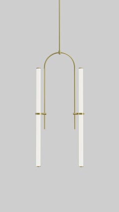 Light Object 024 Sospensione con 2 tubi luminosi in ottone di Naama Hofman