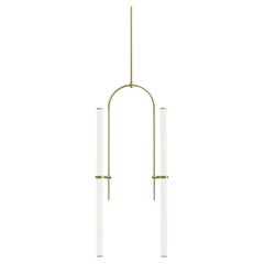 Light Object 024 Sospensione con 2 tubi luminosi in ottone di Naama Hofman