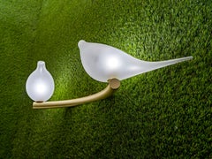 Italian Organic Frosted Glass Bird Satin Gold Sconce