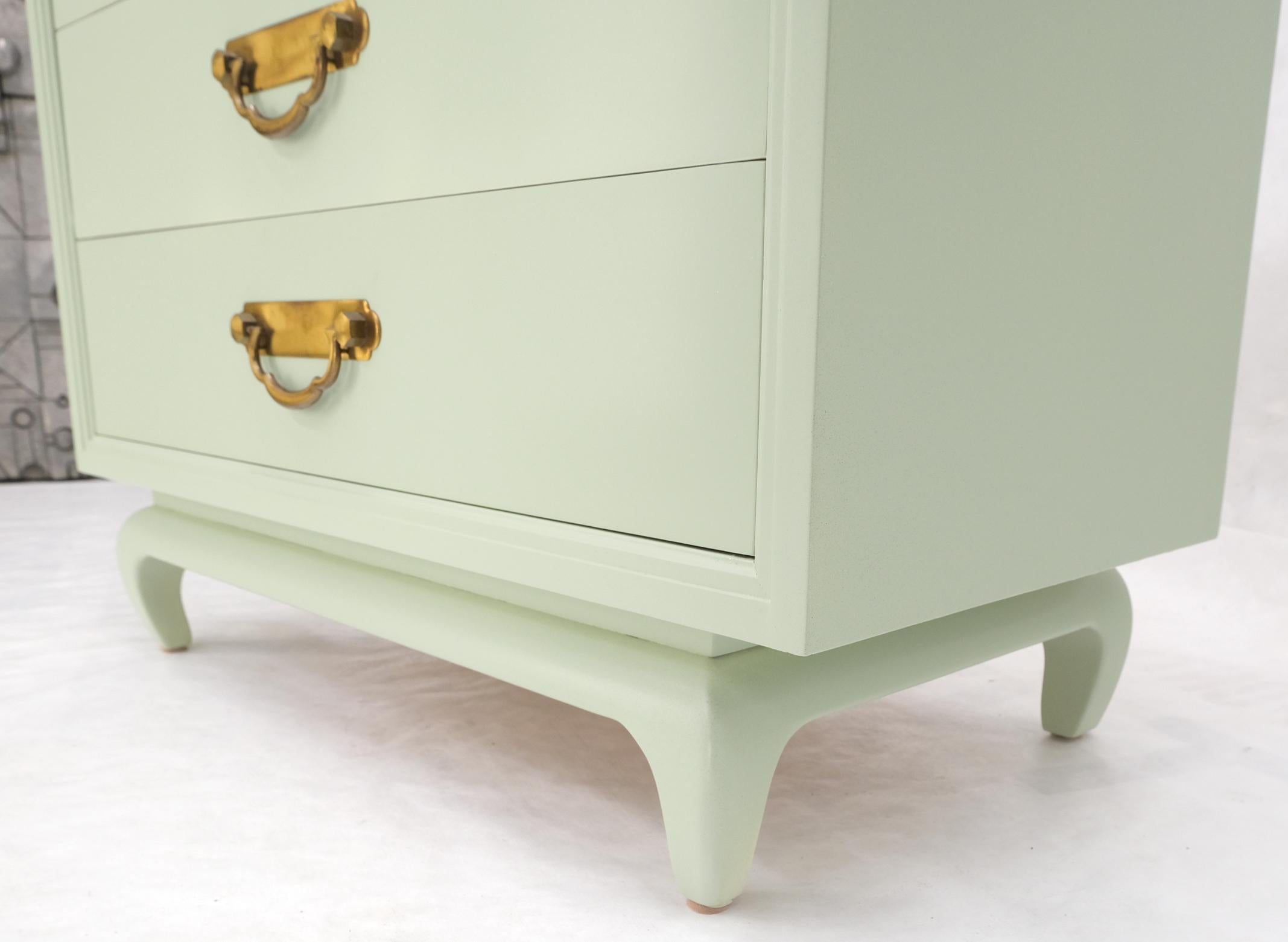 Brass Light Olive Lacquer Oriental Base Legs 3 Drawer Accent Dresser Bachelor Chest For Sale