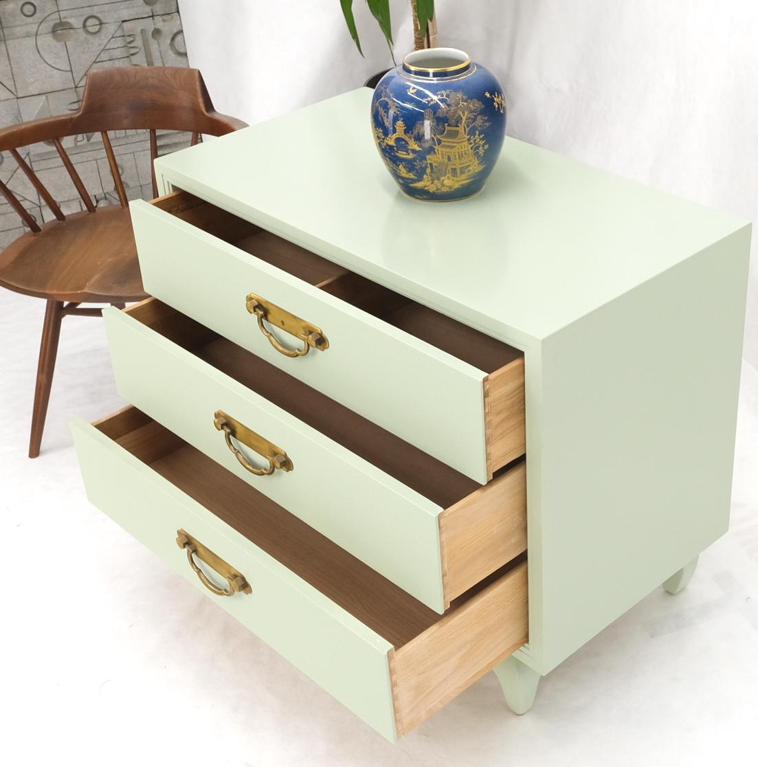 Lacquered Light Olive Lacquer Oriental Base Legs 3 Drawer Accent Dresser Bachelor Chest For Sale