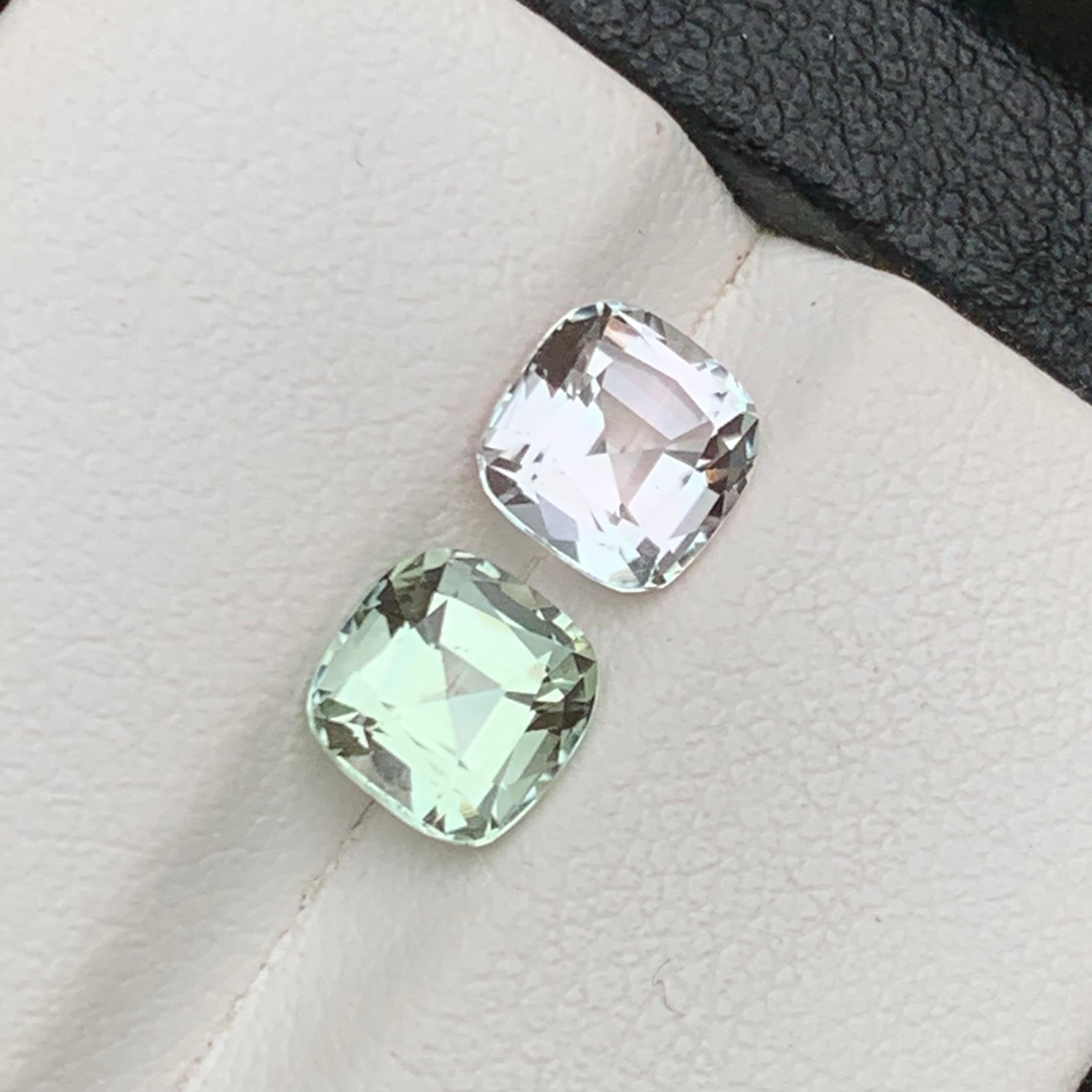 Cushion Cut Light Pale Pink & Pale Green Natural Tourmaline Loose Gemstone Pair 2.50Ct-Jewel For Sale