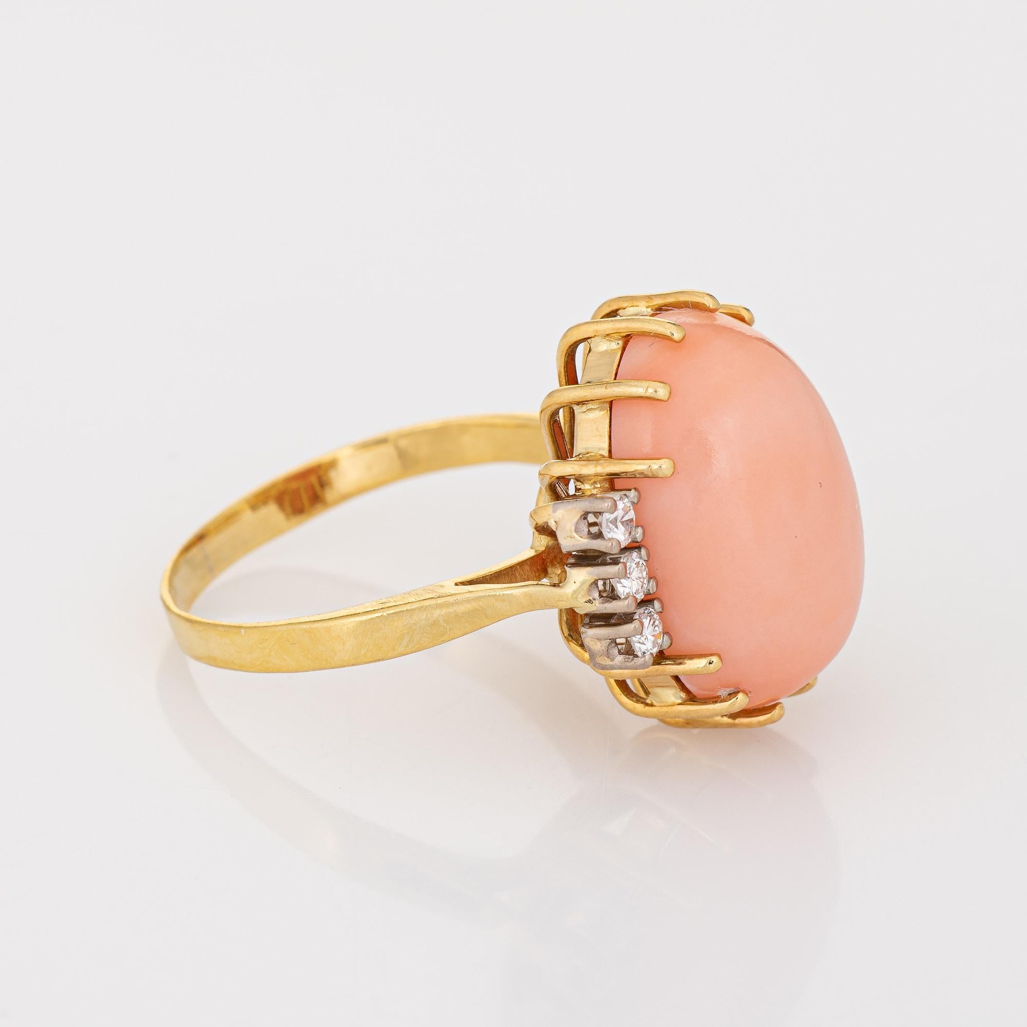 Modern Light Peach Coral Diamond Ring Vintage 18k Yellow Gold Cocktail Jewelry