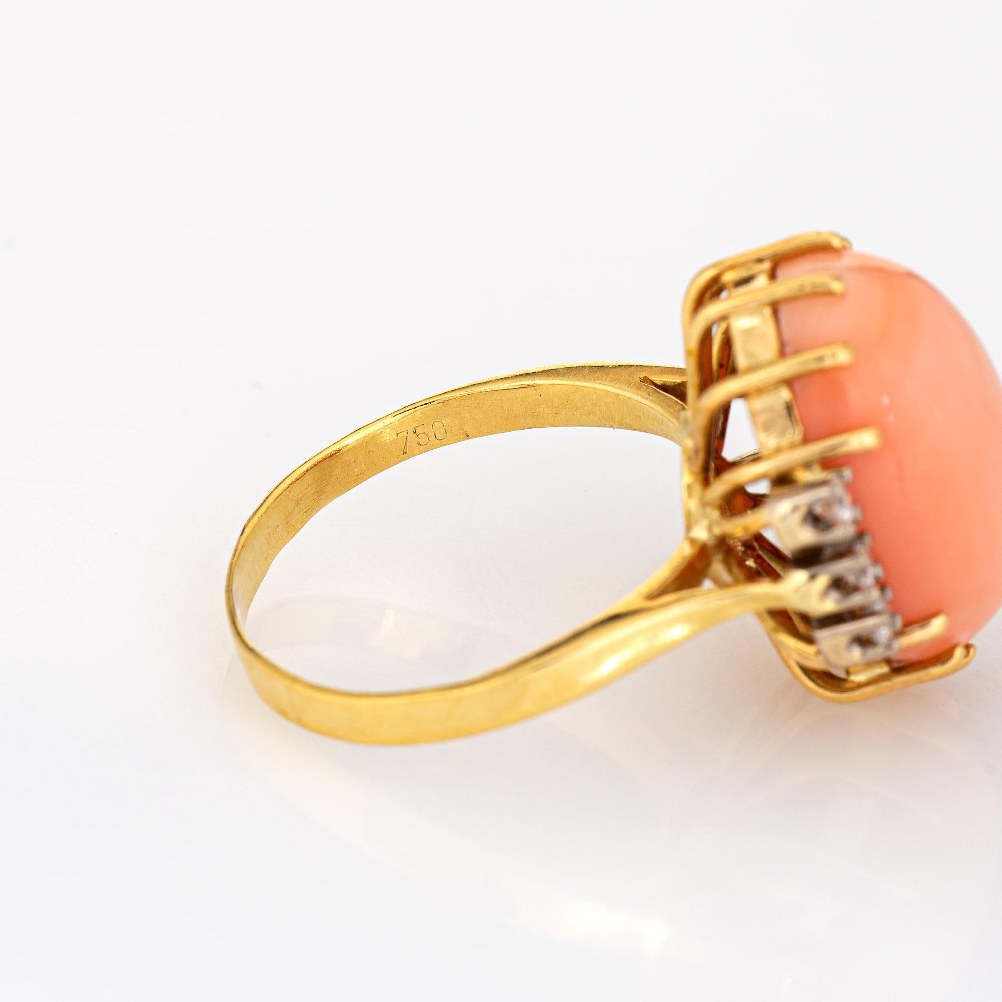 Light Peach Coral Diamond Ring Vintage 18k Yellow Gold Cocktail Jewelry 1