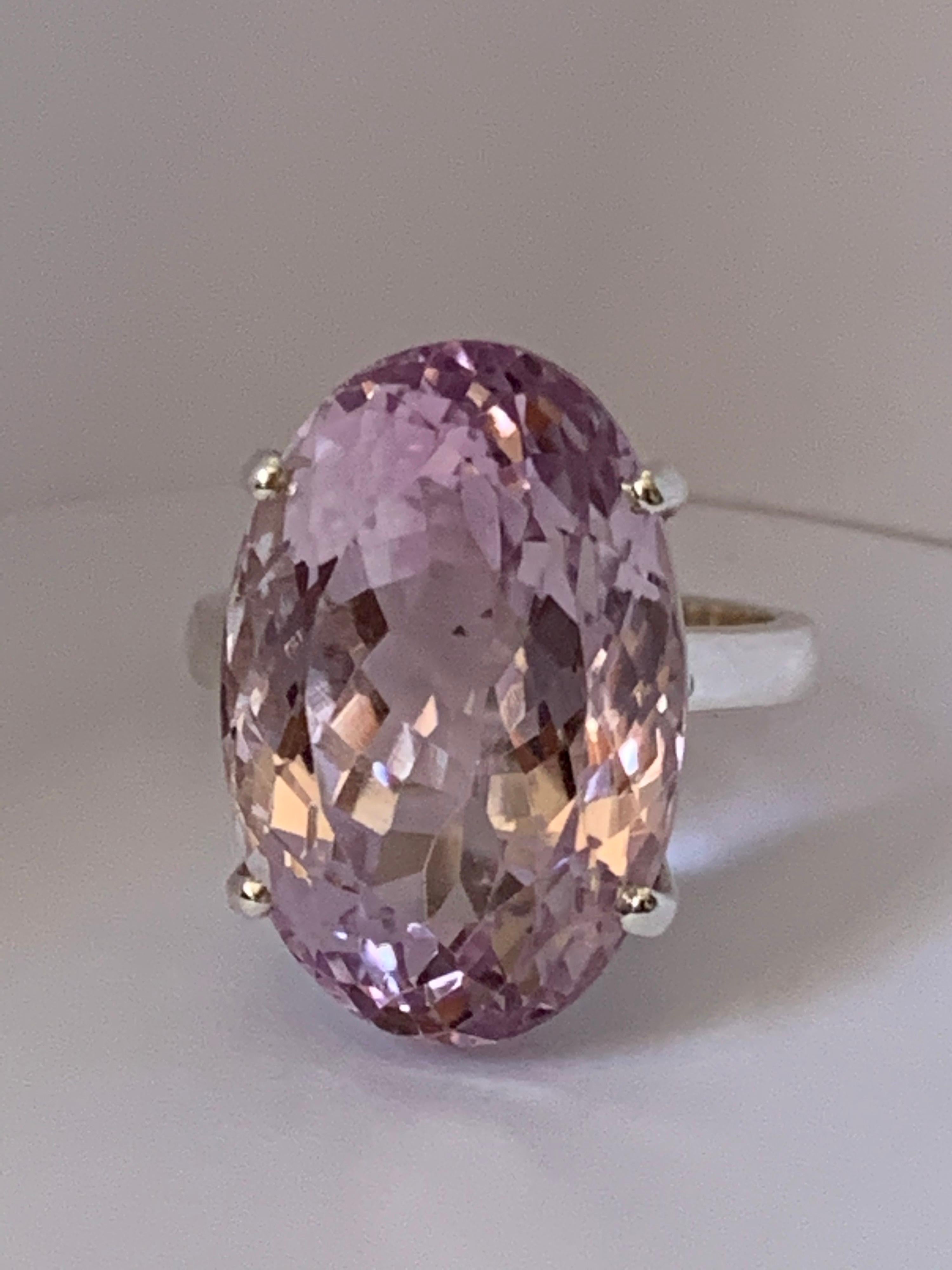 Light Pink Oval Amethyst Sterling silver Ring is 100% handcrafted ring, This is not a mass produced ring. The size of the stone is 13mm X 20mm. The color of the stone is very close to Kunzite. stone is about 20 carat. The stone is natural and no