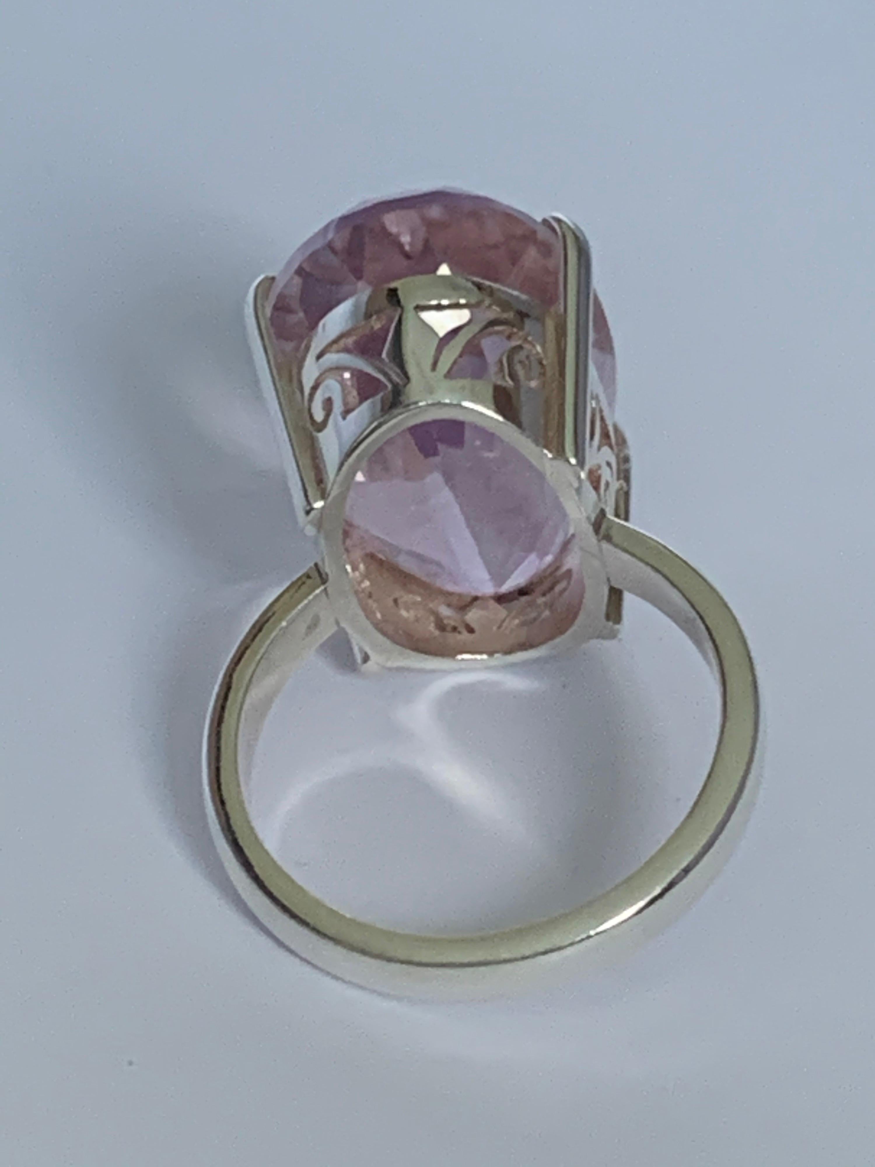 Contemporary Light Pink Amethyst Ring Set in Sterling Silver